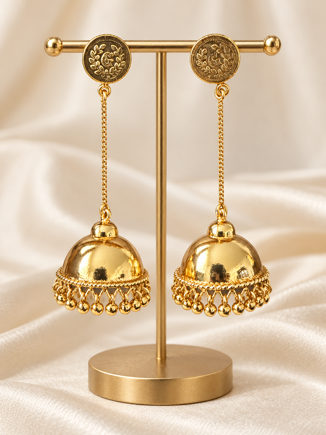 Karthika – Gold-Plated Long Chain Jhumka Earrings | Indian Jewellery Australia