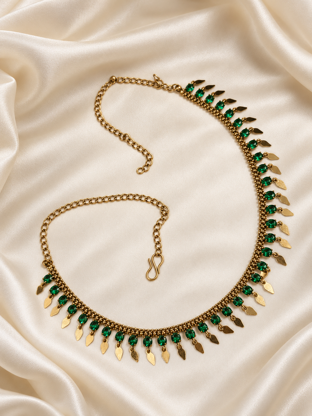 Kairali V2 – Antique Gold Ilakkathali Necklace with Cubic Zirconia | Kerala Jewellery Australia