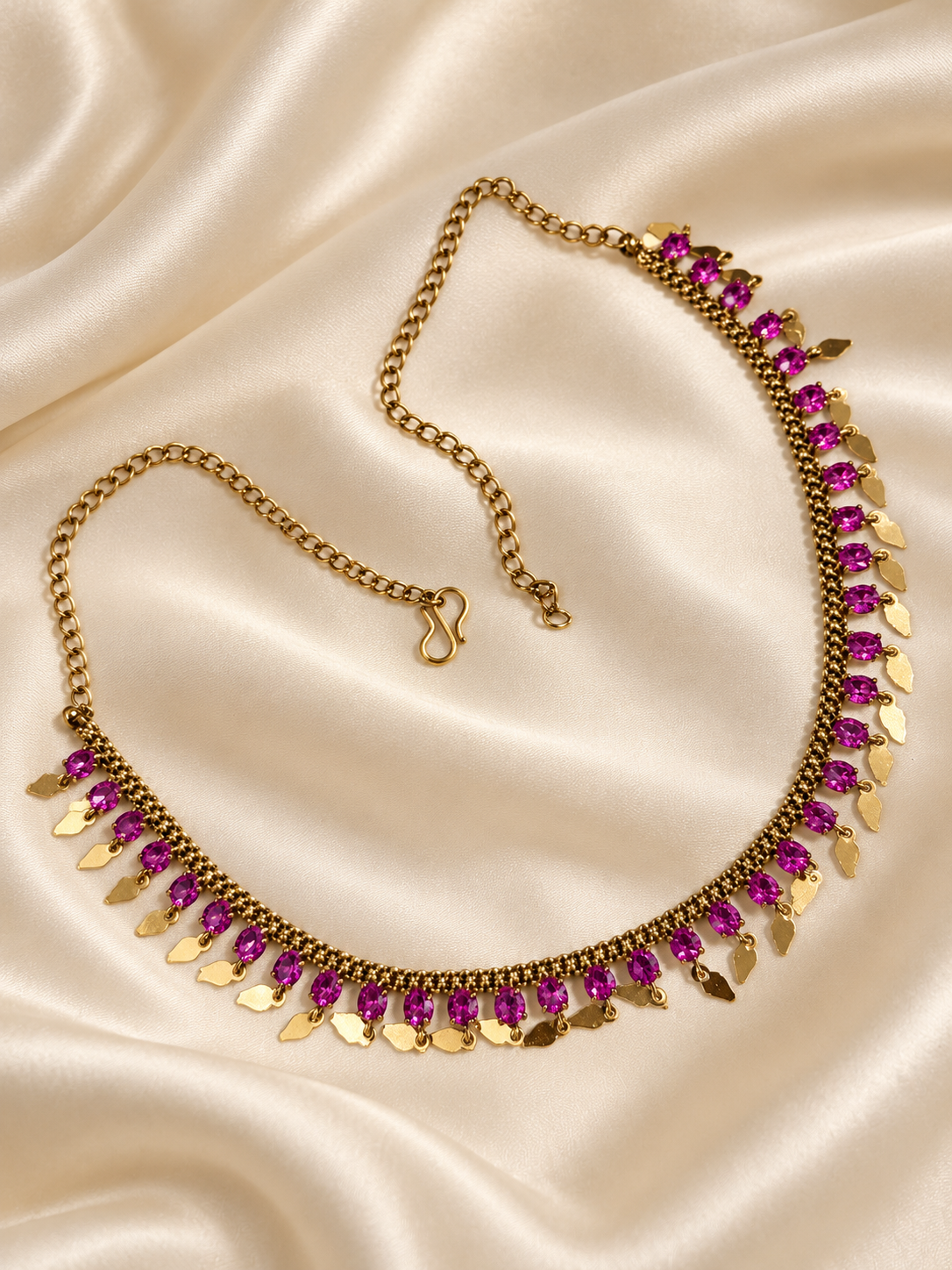 Kairali V2 – Antique Gold Ilakkathali Necklace with Cubic Zirconia | Kerala Jewellery Australia