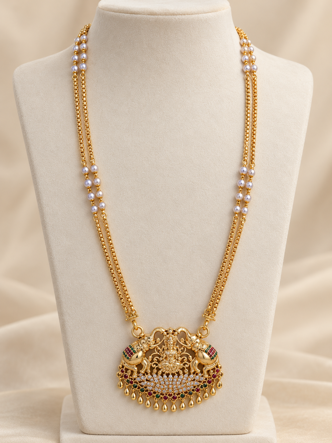 Arulmozhi – Premium Micro-Plated Lakshmi Haaram | Temple Necklace Australia