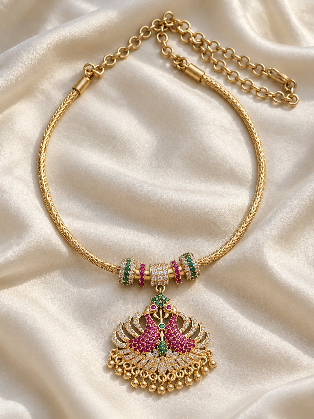Kayal - Twin Peacock Pendant Necklace