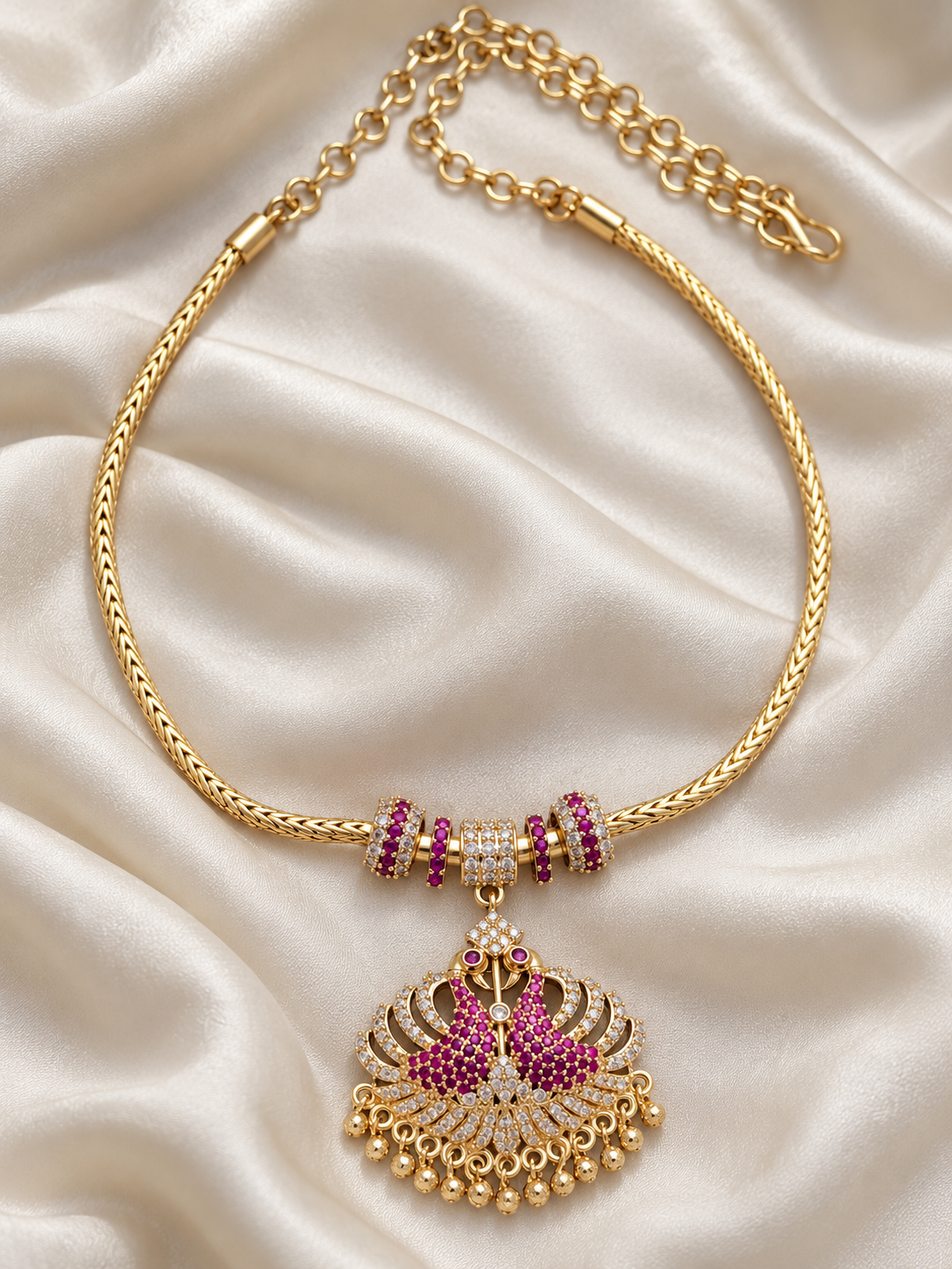 Kayal - Twin Peacock Pendant Necklace